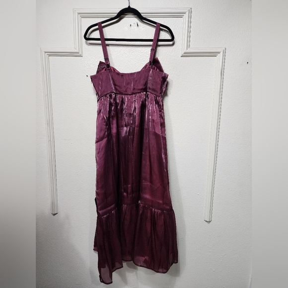 Lulus Extravagant Initiative Shiny Plum Organza Bow Midi Dress M Wedding Party - Picture 9 of 9